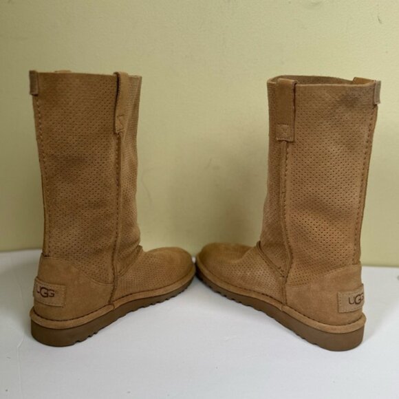 UGG NEW Classic Unlined Perforated Leather Tall Pull On Boots Suede Lightweight - Picture 7 of 14